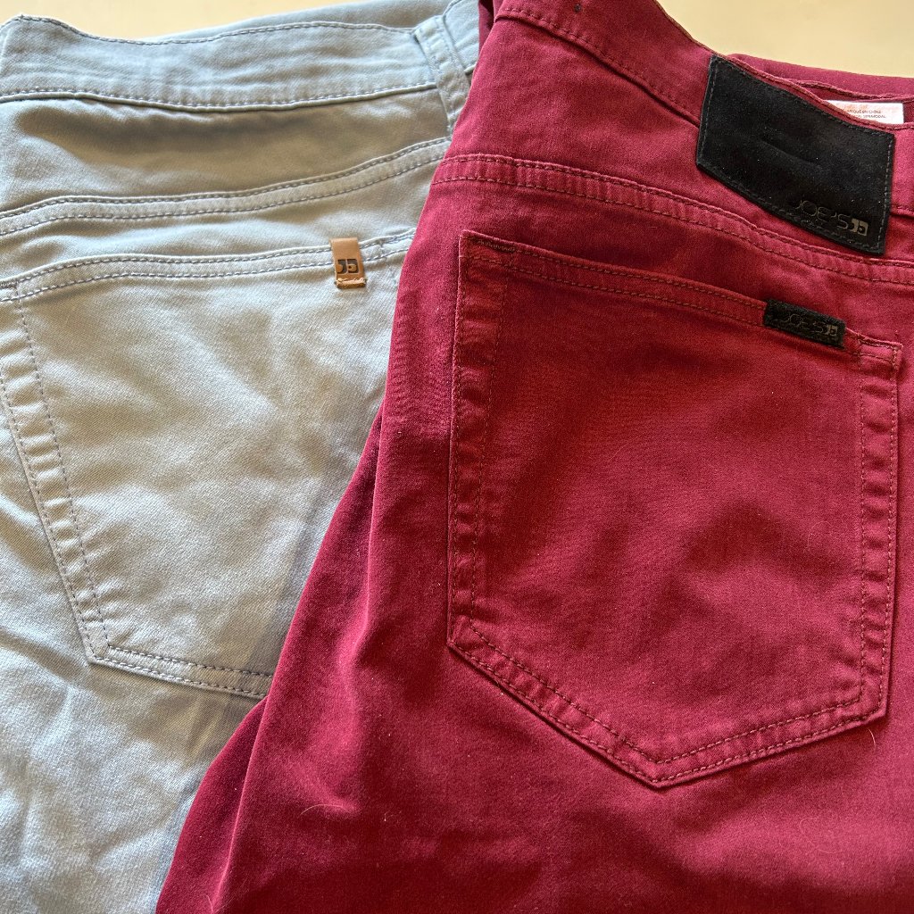 2 Pairs! Joe's Brixton 5 Pocket Jeans - Light Blue And Maroon 34x30